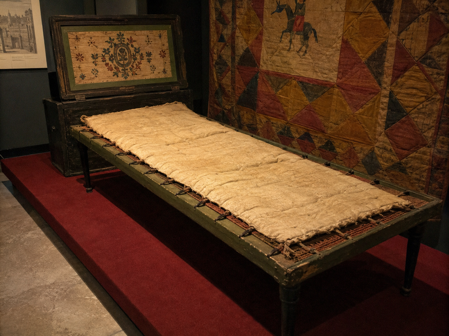 Evolución de los colchones representada en una cama histórica artesanal